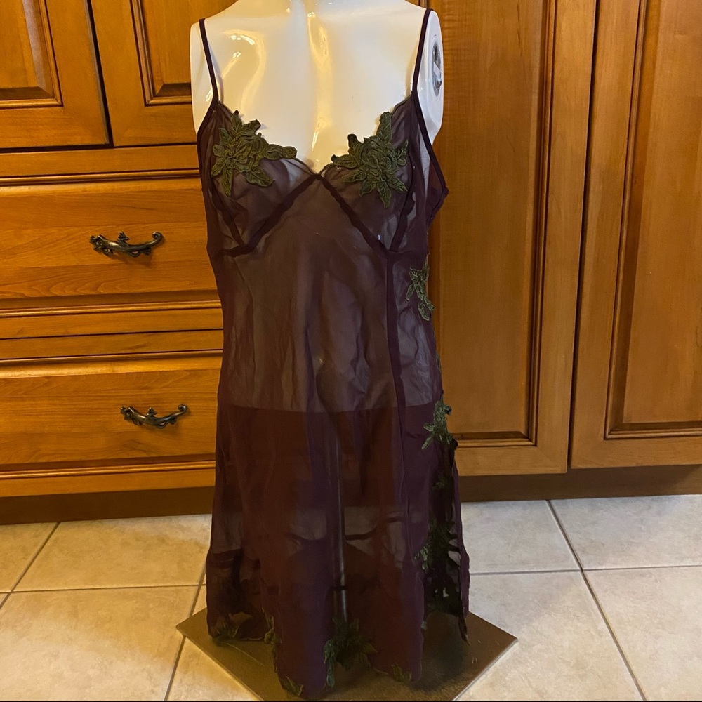 Sheer chiffon nightie with embroidered embellishments and adjustable straps